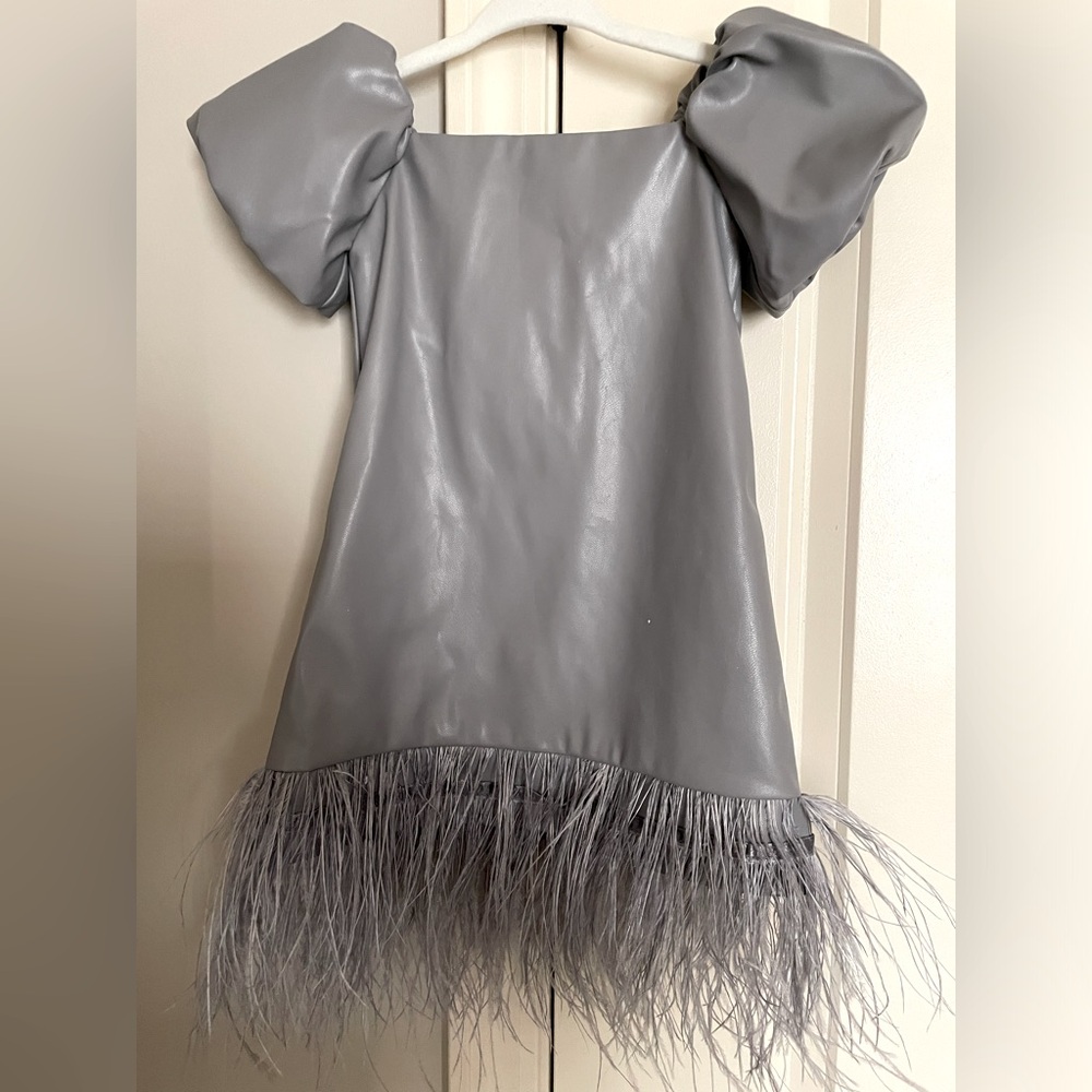 Toddler Grey Mini Leather Feather Dress 12-18 months